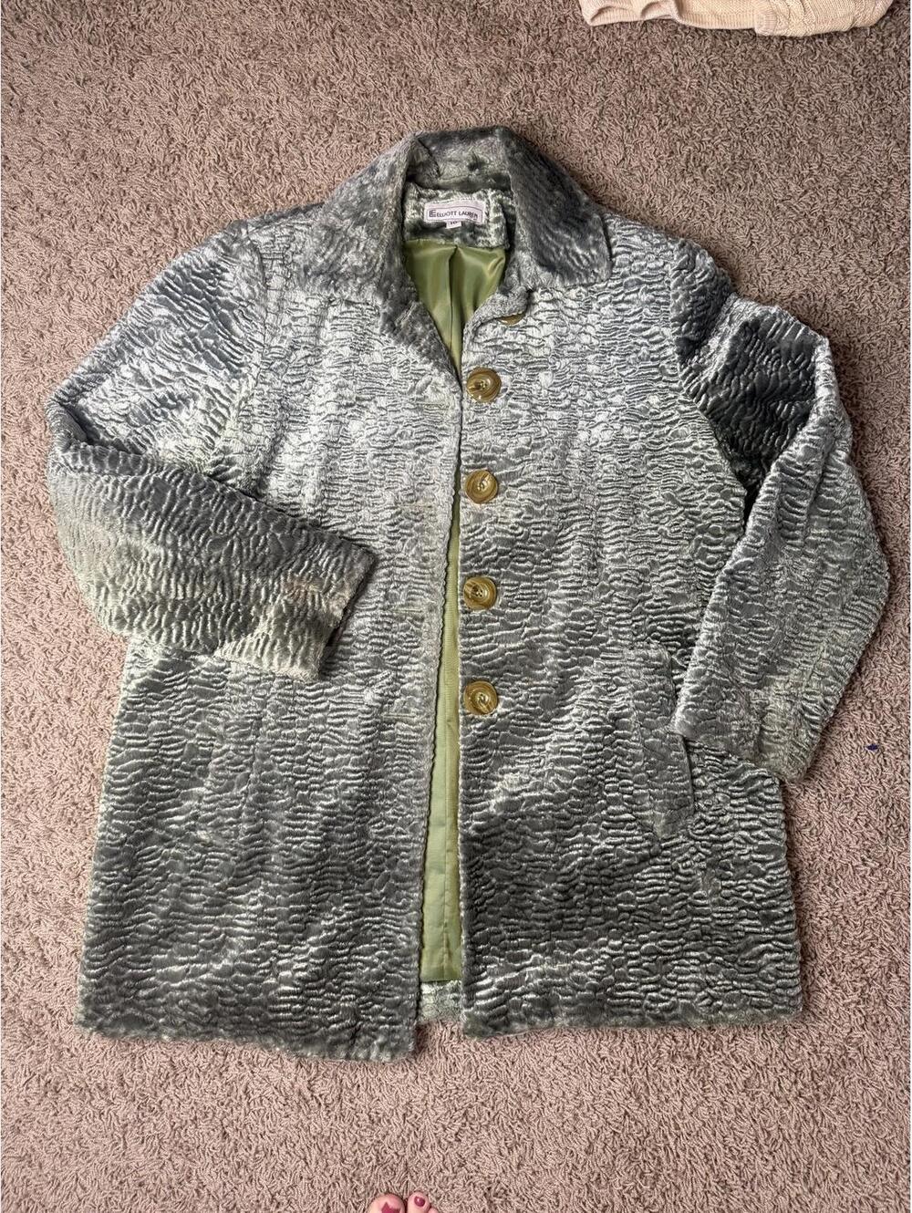 Vintage Green Elliott Lauren Women's Faux Fur Coat Size 10